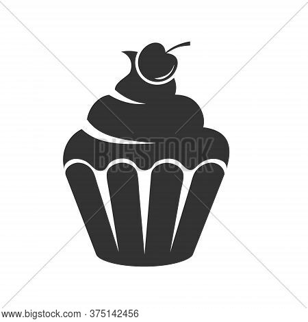 Cherry Muffin Icon. Simple Vector Illustration For Websites And Apps, Isolated On A White Background