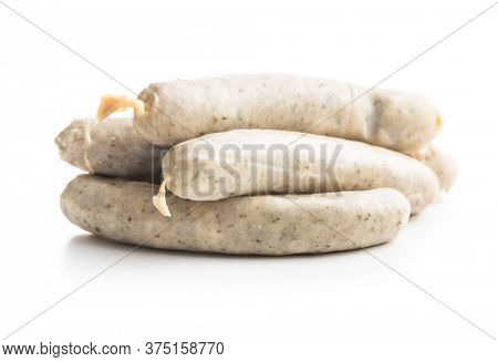 White sausage. Mini weisswurst isolated on white background.