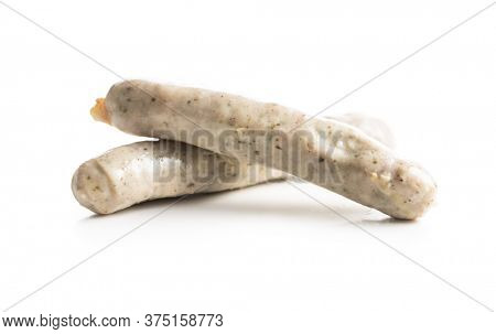 White sausage. Mini weisswurst isolated on white background.