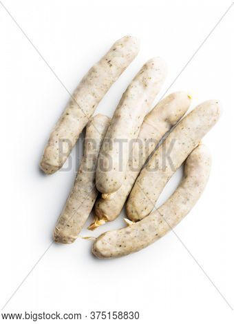 White sausage. Mini weisswurst isolated on white background.