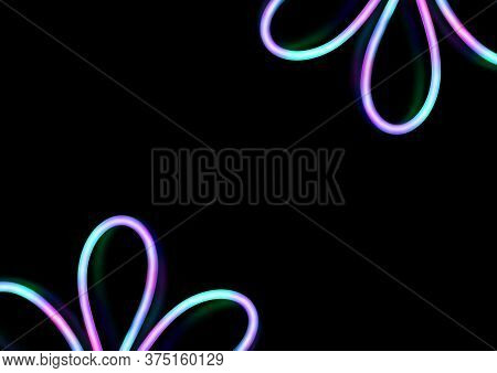 Neon Colourfull Flowers Shape On A Black Background.