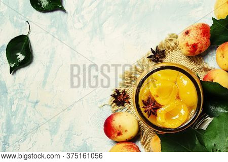 Apricot Jam With Anise, Top View With Copy Space