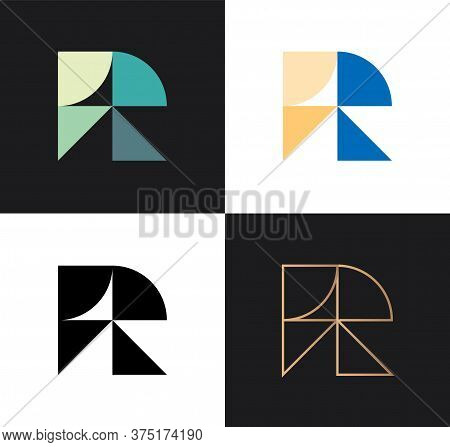 Set of letters R from abstract geometric multicolors shapes. Application icon design template. Vector logo design.
