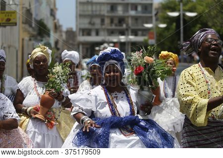 Salvador, Bahia / Brazil - November 20, 2018: Members Of The National Association Of Acaraje Baianas