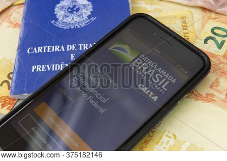 Florianopolis, Brazil, June 27, 2020: Top View Of Printed And Digital Work Card (carteira De Trabalh