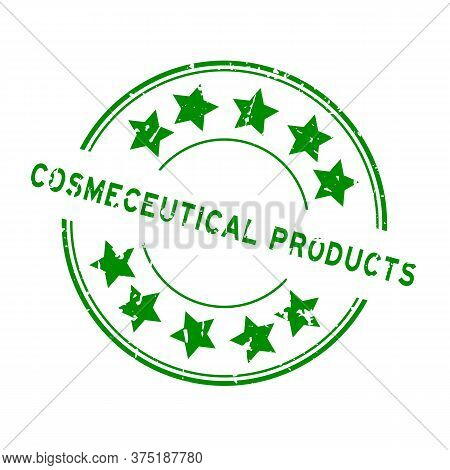 Grunge Green Cosmeceutical Products Word With Star Icon Round Rubber Seal Stamp On White Background