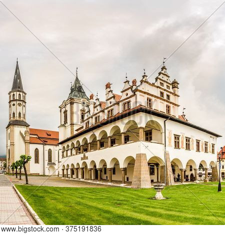 Levoca,slovakia - June 11,2020 - View At The Basilica Of St. James And Building Of Old Town Hall In 