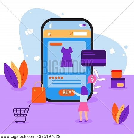 Illustration E Commerce - Woman Buy Dress At Online Shop -  Concept Online Transtaction