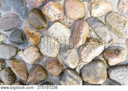 Mountain Stream With Stones. Flowing River With. Spring Running Water Background