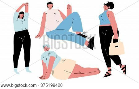 Young Overweight Women Doing Sports And Walking Outdoors