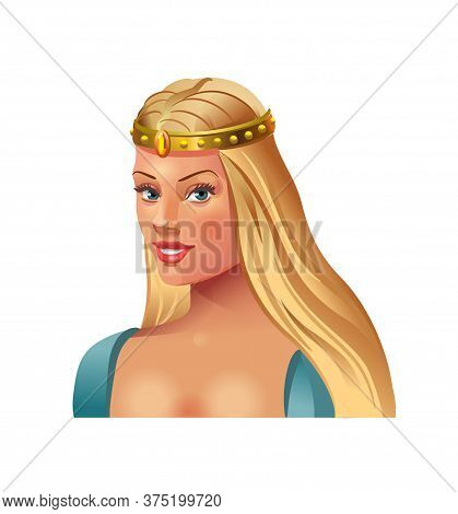 Princess Blonde In A Crown On A White Background. Beautiful Sexy Young Girl With Long Hair. Female C