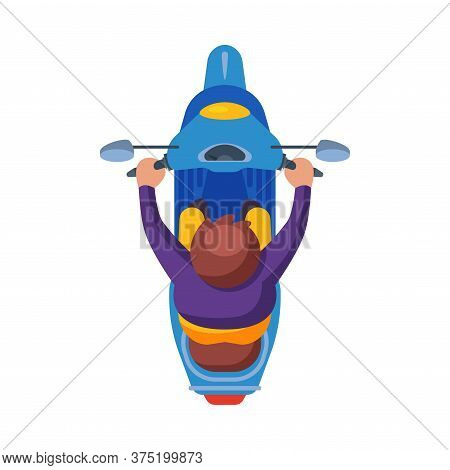 Man Riding Scooter, View From Above Flat Vector Illustration