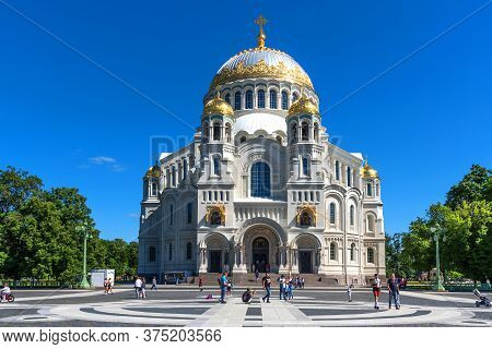 Kronstadt, Russia - June 20, 2020: Picturesque Summer View Of The Naval Cathedral Of Saint Nicholas 