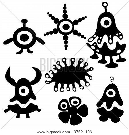 coleção de silhuetas de monstros engraçado dos desenhos animados