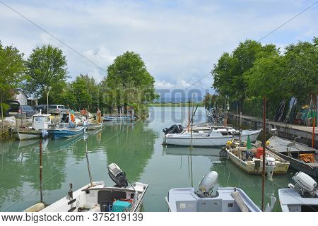 Villaggio Di Punta Sdobba, Italy - June 14 2020. Boats In A Small Fishing Village Inhabited By Only 