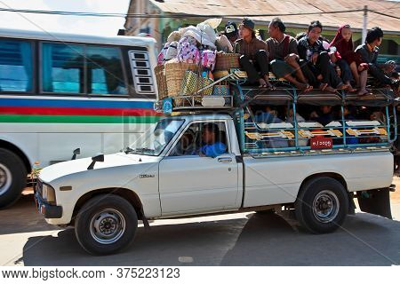 Heho, Myanmar - Nov 08, 2019: People At A Market In The City Center Of Heho In Myanmar, Former Burma