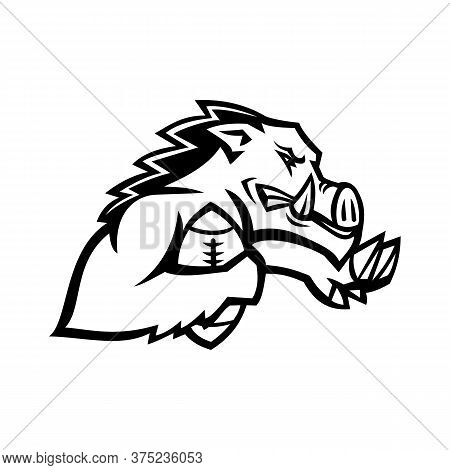 Black And White Illustration Of A Wild Boar Or Razorback, A Half-wild Pig Breed Common In The Southe