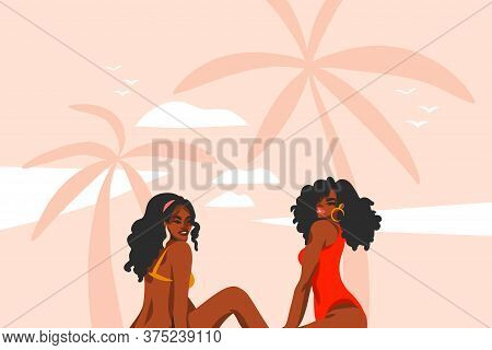 Hand Drawn Vector Abstract Stock Flat Graphic Illustration With Young , Happy Black Afro American Be