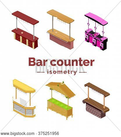 Bar Counters In Isometric Isolated. Vector Set Illustration