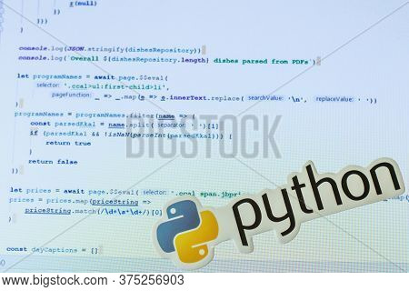 Moscow, Russia - 1 June 2020: Python Logo Sign With Program Code On Background Illustrative Editoria