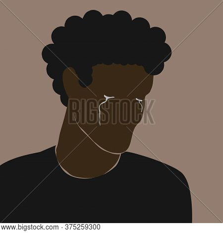 Black man crying. Tears on face of african american character, modern vector in flat style. Time stop racism concept. Pain from injustice killing. Black lives matter