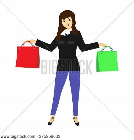 Vector Illustration Of A Woman With Bags