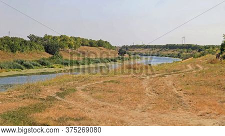 Artificial Waterway Canal Curve In Vojvodina Serbia