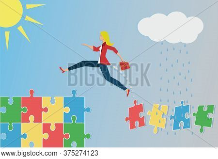 Woman Jumping To Better Life. Vector Illustration.