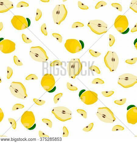 Illustration On Theme Big Colored Seamless Quince, Bright Fruit Pattern For Seal. Fruit Pattern Cons