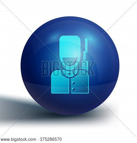 Blue British Guardsman With Bearskin Hat Marching Icon Isolated On White Background. Blue Circle But