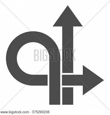 Arrows Straight And Turn Back Solid Icon, Traffic Concept, U-turn Sign On White Background, Go Strai