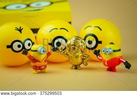 Samut Prakan, Thailand - July 7, 2020 : Happy Meal Collection New Promotions Set Of Minion Toy And R