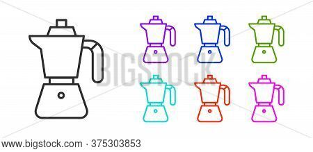 Black Line Coffee Maker Moca Pot Icon Isolated On White Background. Set Icons Colorful. Vector