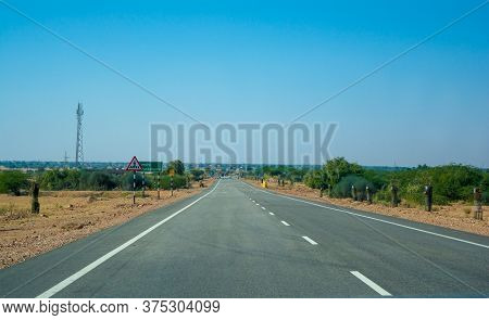 Highway, Path, Road In Desert Of Rajasthan, India, Road Passing Through A Landscape, Jaisalmer, Raja