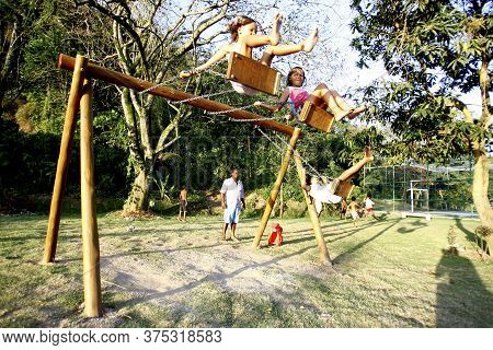 Salvador, Bahia / Brazil - September 30 2014: Children Are Seen Playing On A Playground In Parque Sa