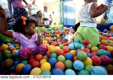 Salvador, Bahia / Brazil - October 15, 2017: Children Play In Pool During Children's Day Party Held 