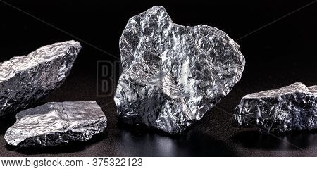 Chrome Elemental Specimen Sample Isolated On Black Background, Mining And Gemstone Concept.