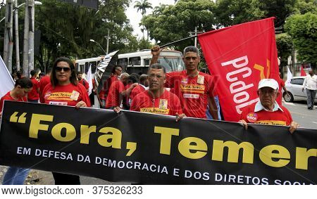 Salvador, Bahia / Brazil - September 22, 2016: Protesters Are Seen On Sete De Setembro Avenue In Sal