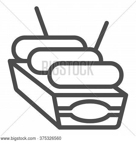 Sausages In Box Line Icon, Street Food Concept, Street Junk Food Container Sign On White Background,