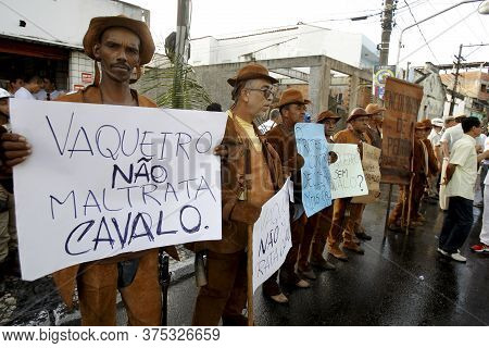 Salvador, Bahia / Brazil - July 2, 2015: Cowboys Protest At Largo Da Lapinha In Salvador, During The
