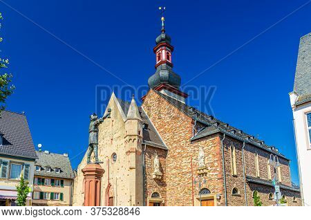 St. Jakobus Catholic Church Building With Clock Tower Spire In Rudesheim Am Rhein Historical Town Ce