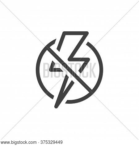 Flash Prohibition Icon. Line Image No Flash. Crossed Lightning In A Circle. Isolated Vector On A Whi