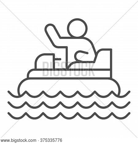 Catamaran With Person Thin Line Icon, Amusement Park Concept, Beach Boat With Pedals Sign On White B