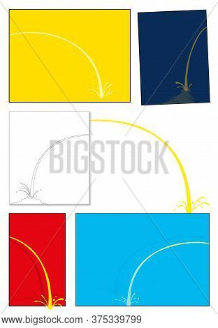 Comic Pee Set. Urine Stream Collection In Colored Frames. Isolated Vector Illustration On White Back
