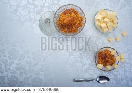 Pumpkin Jam In A Clear And Minimalist Arrangement, Top View.