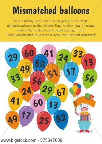 Mismatched Balloons Educational Sheet. Primary Module For Attention And Perception. 5-6 Years Old. E