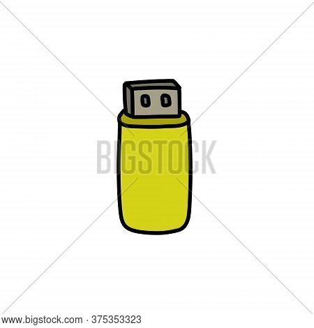 Usb Flash Drive Doodle Icon, Vector Illustration