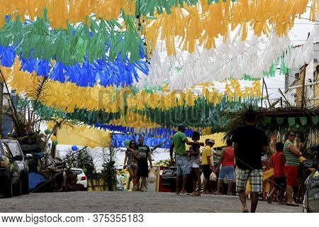 Muritiba, Bahia / Brazil - June 23, 2014: Decoration With Banderolas Is Seen On A Street In The City