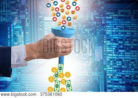 Social network monetization concept with businessman