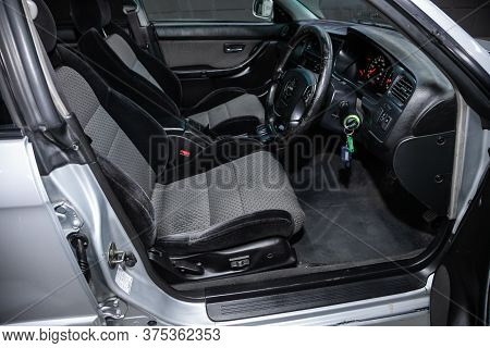Novosibirsk/ Russia - July 07 2020: Subaru Legacy B4, Luxury Car Interior - Steering Wheel, Shift Le